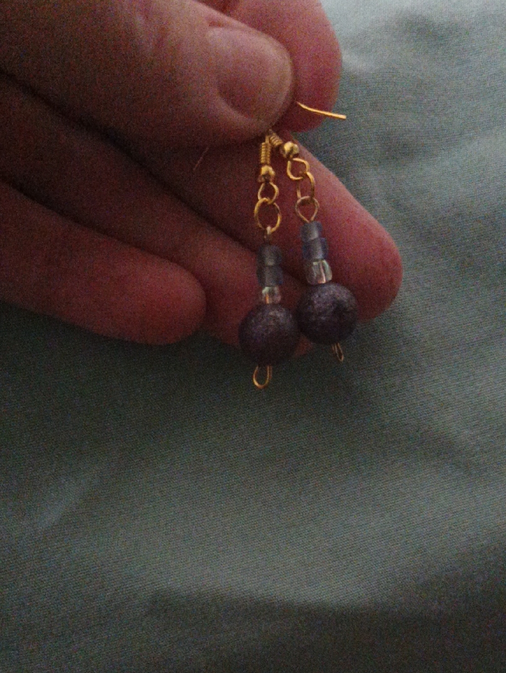 Handmade Purple Bead Dangle Earrings with Gold-Tone Hooks